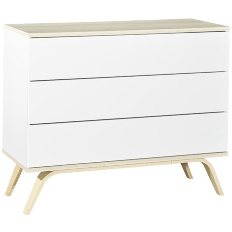 Commode 3 Tiroirs Et 1 Porte - Style Imitation Bois Chêne Mokka - Pieds En Hêtre - Design Chaleureux - 6