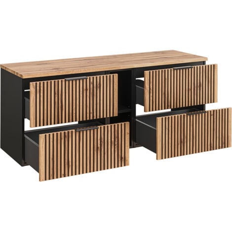 Meuble double vasque 140cm 2 niches Gaia Bois et Noir - Vasque Noir