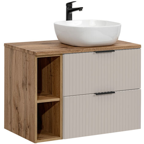 Meuble simple vasque 80cm 2 niches Adriel Cachemire et Bois (1/5)