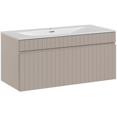 Petits-Meubles – Meuble avec vasque simple 100 cm – Panneaux MDF 16 mm – Vasque céramique blanche – Finition cachemire – Installation murale recommandée