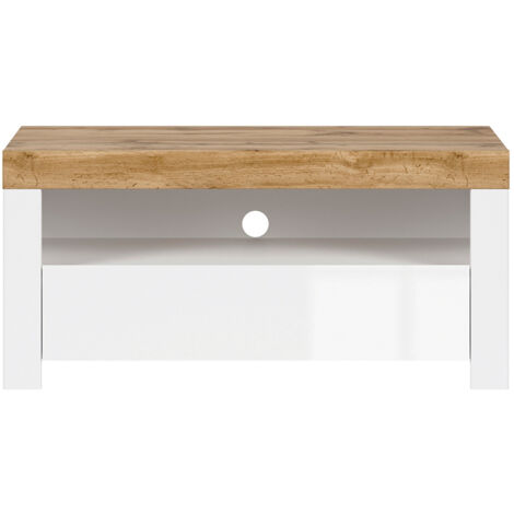 Meuble TV 1 tiroir 106 cm Hella Blanc et Bois (1/4)