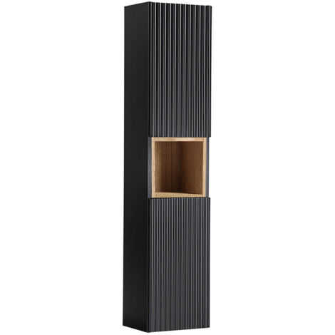 Colonne murale 2 portes 1 niche Riva Noir et Bois