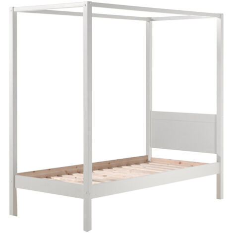 Lit à baldaquin 90x200 Sommier Inclus Vipack Pino - Blanc (1/3)