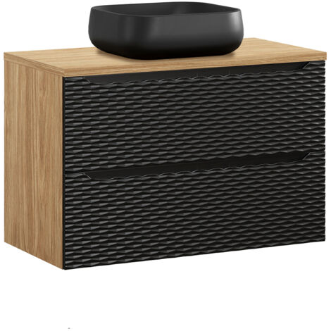Meuble simple vasque 90cm Elora Noir et bois (1/5)