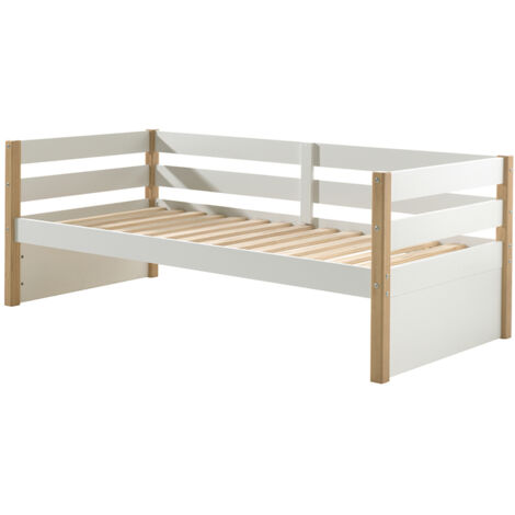 Lit banquette 90x200 sommier inclus Vipack Margrit - Blanc et Bois (1/3)