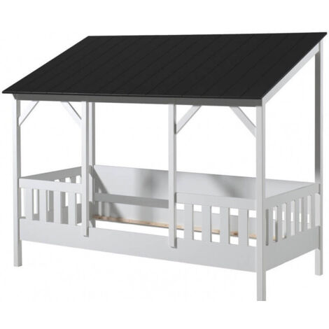 Lit Cabane 90x200 Sommier inclus Vipack HouseBed - Blanc et Noir (1/3)