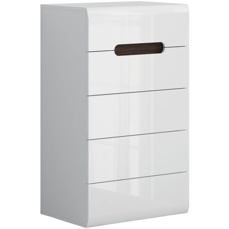Chiffonnier 5 tiroirs Darrel Blanc laqué et Bois