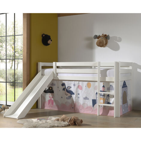 Lit toboggan 90x200 avec tente château pin massif blanc Pino (1/5)