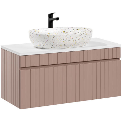 Meuble simple vasque 100cm Zelie Rose et Blanc (1/5)