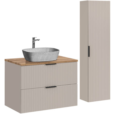 Ensemble meuble simple vasque 80cm et colonne Adriel Cachemire Bois et effet Pierre (1/5)