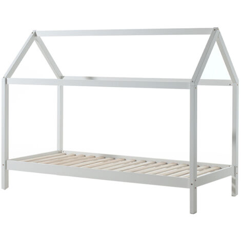Lit cabane 90x200 et sommier pin massif blanc Kali (1/4)