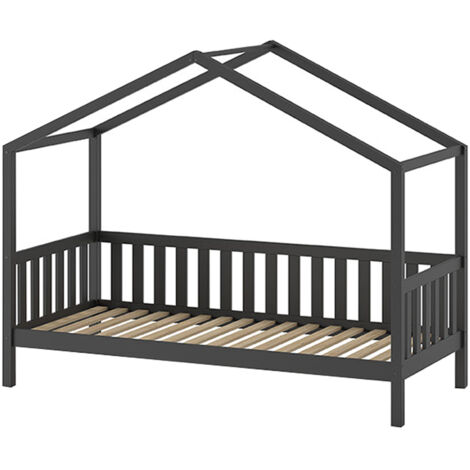 Lit cabane 90x200 sommier inclus Vipack Dallas Anthracite (1/4)