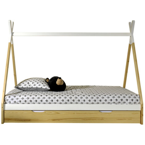 Lit tipi 90x200 sommier et tiroir inclus Vipack - Bois (1/5)