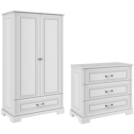 Commode 3 tiroirs et armoire 2 portes Bellamy Ines Blanc (1/5)