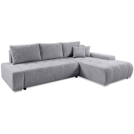 Canapé d'angle convertible droit 4 places coffre Jonas velours côtelé Gris Clair (1/5)