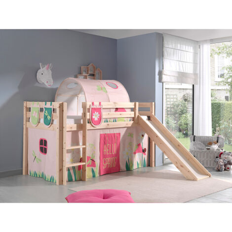 Lit Mi-Hauteur 90x200 avec Toboggan Sommier Inclus et Housse Spring Vipack Pino - Bois (1/5)