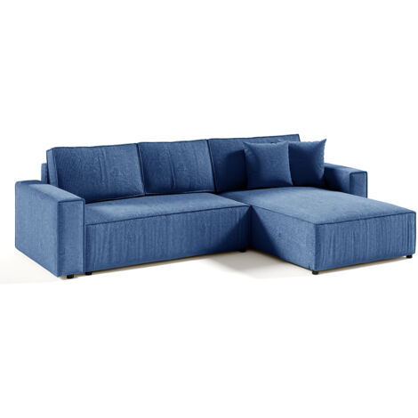 Canapé d'angle réversible et convertible 4 places avec coffre Isaac velours côtelé Bleu (1/5)