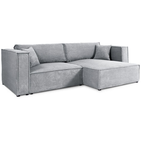 Canapé d'angle réversible convertible 3 places Jimmy velours côtelé Gris Clair (1/5)