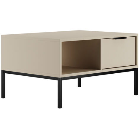 Table basse 2 tiroirs 80x60x45,4 cm crème et métal noir - AUZTY (1/5)