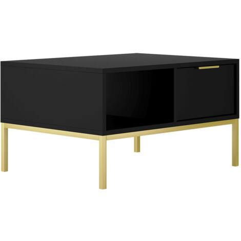 Table basse 2 tiroirs 80x60x45,4 cm noir et métal doré - AUZTY (1/5)