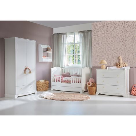 Chambre bébé complète lit évolutif 70x140 – Commode à langer 3 tiroirs – Armoire 2 portes – Panneaux MDF laqués résistants