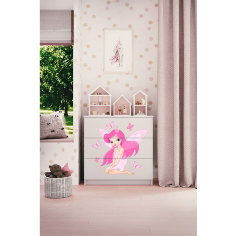 Commode 3 tiroirs Kocot Kids Babydream La fée aux papillons - Blanc (1/5)