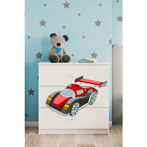 Commode 3 tiroirs Kocot Kids Babydream Voiture de course - Blanc (1/5)