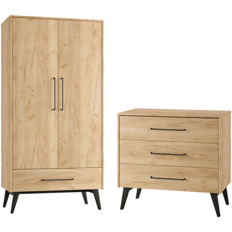 Commode 3 tiroirs et armoire 2 portes Pinio Retro Bois