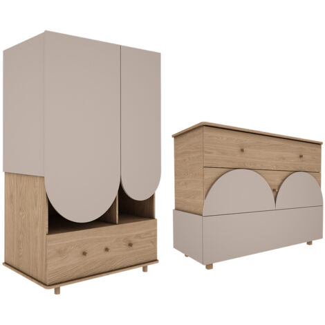 Commode 3 tiroirs et armoire 2 portes 1 tiroir Wood Luck Bloom - Cachemire et Bois (1/5)