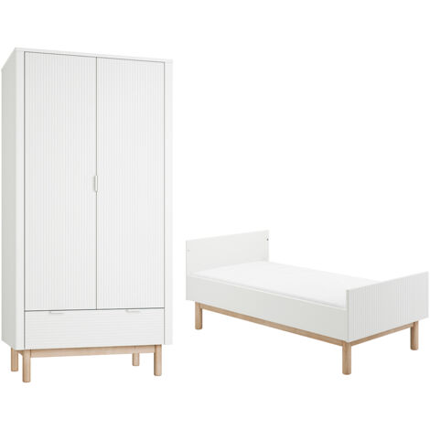 Lit évolutif 70x140 et armoire 2 portes Pinio Miloo Blanc (1/5)