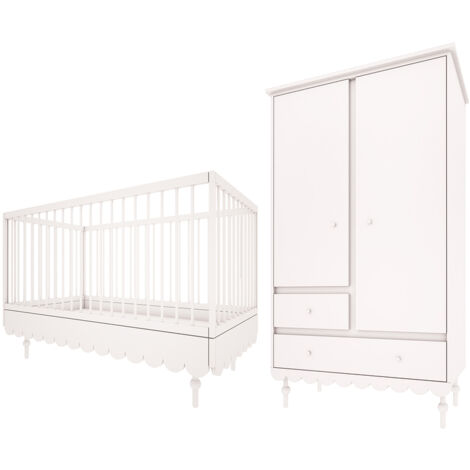 Lit évolutif 70x140 et armoire 2 portes Wood Luck Babushka Blanc