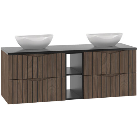 Meuble double vasque 140cm 2 niches Siena bois et noir