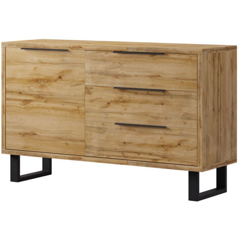 Buffet 1 porte 3 tiroirs Eden Bois et Metal (1/4)