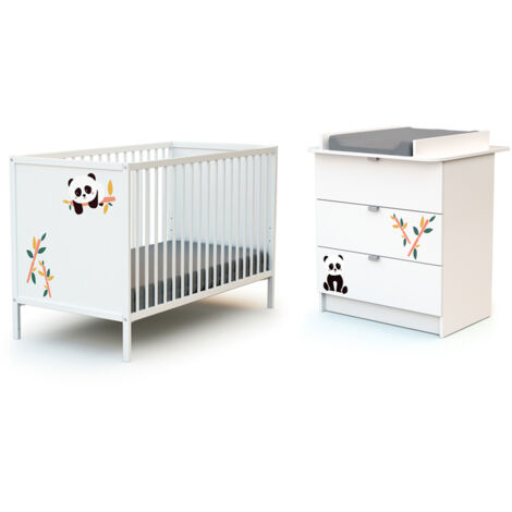Lit bébé 60x120 cm avec commode 3 tiroirs et plan à langer – Panneaux agglomérés mélaminés et bois massif – Normes EN-716-1 et EN 12221 – Webaby