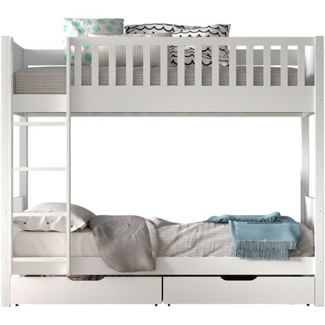 Lit superposé 90x200 sommiers et tiroirs inclus Vipack Scott Blanc (1/3)