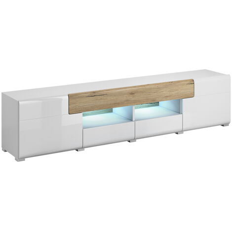 Meuble TV 2 portes 2 tiroirs 208 cm Jules Blanc et Bois (1/3)