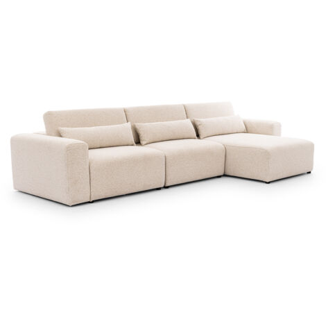 Canapé d'angle droit 3 places modulable têtières relevables Velano Beige (1/5)