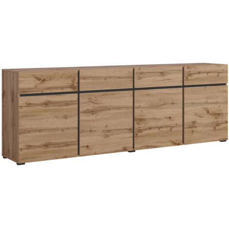Petits-Meubles – Buffet 4 portes 4 tiroirs Lilia en panneaux stratifiés – Dimensions 225 x 40 x 78,5 cm – Charge maximale 25 kg – Meuble à monter (1/5)