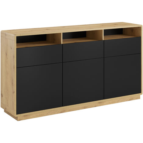 Buffet 3 portes 3 tiroirs Raven Noir et Bois (1/5)