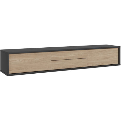 Meuble TV 2 portes 2 tiroirs 180 cm Idra Gris et Bois (1/5)