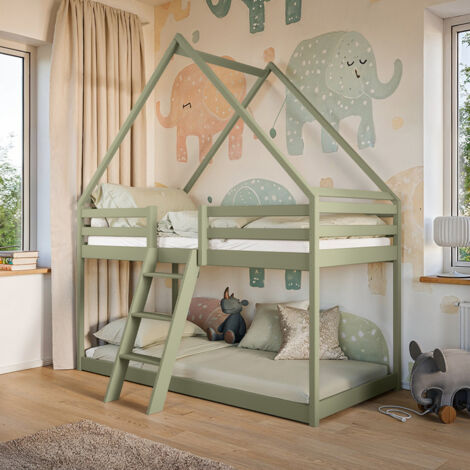 Lit cabane superposé 90x200 sommier inclus Laura Olive (1/3)