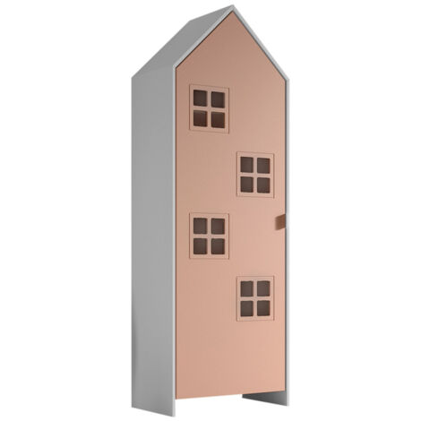 Armoire 1 porte 57,6x37x171,5 cm décor vieux rose et blanc - CASMY (1/4)