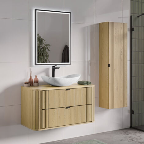 Ensemble meuble simple vasque 100cm et colonne Mila Bois