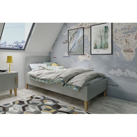 Lit enfant 80x180 cm avec tête de lit gris - PADUA (1/3)