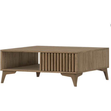 Petite table basse carrée bois clair rainuré – Collection Bazen (1/5)