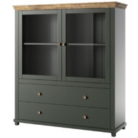 Petits-Meubles – Vaisselier 2 portes 2 tiroirs en bois certifié FSC – Dimensions 126 x 42 x 138 cm – Portes vitrées et étagères amovibles