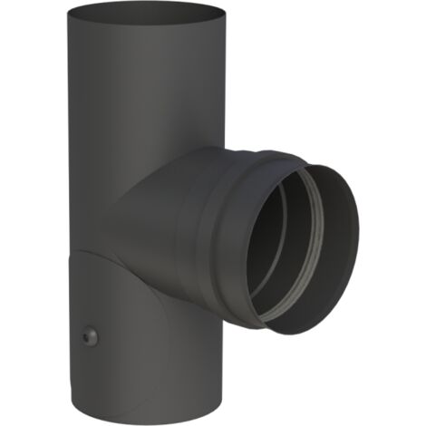Jeremias PELLET-LINE T-Anschluss 90° mit Revisionsöffnung, Abgang mit FU-Muffe inkl. Dichtung (Geräteanschluss) Edelstahl schwarz Ø 80 mm