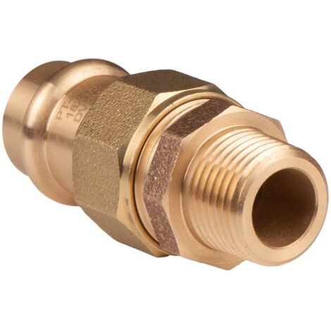Kupfer Pressfitting Übergangsverschraubung aus Rotguss 22 mm - 3/4" AG (Überwurf) flachdichtend V+M-Kontur DVGW