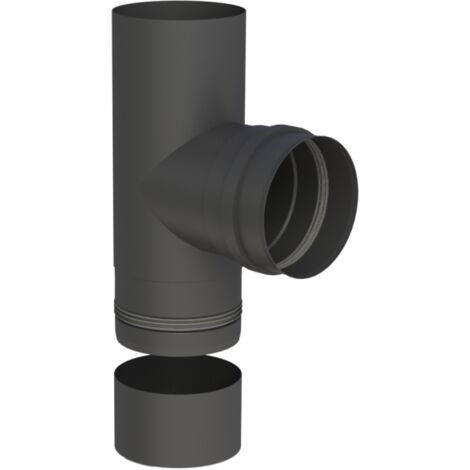 Jeremias PELLET-LINE T-Anschluss 90° mit abnehmbahrer Kondensatschale, Abgang mit FU-Muffe inkl. Dichtung (Geräteanschluss) Edelstahl schwarz Ø 80 mm (1/2)