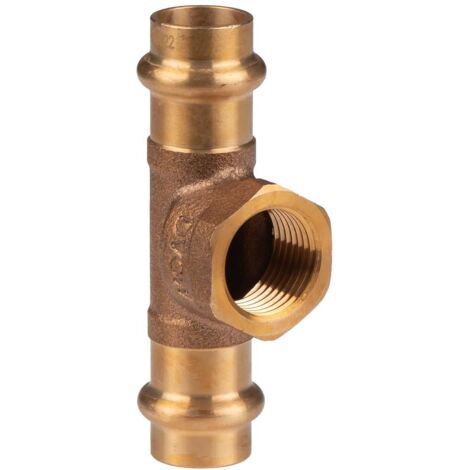 Kupfer Pressfitting T-Stück aus Rotguss 15 mm - 1/2" IG - 15 mm V+M-Kontur DVGW